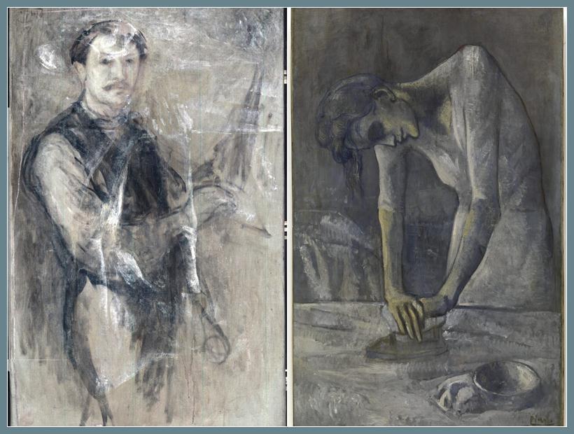 Imagen del retrato de un hombre descubierto bajo “Mujer Planchando”, ambos de Picasso.